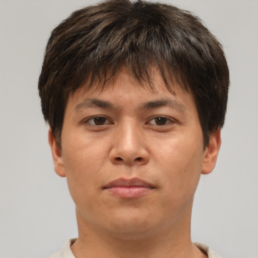 Neutral asian young-adult male with short  brown hair and brown eyes