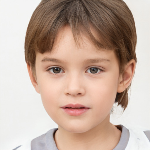 Neutral white child female with short  brown hair and brown eyes