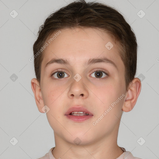 Neutral white child male with short  brown hair and brown eyes