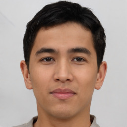 Neutral asian young-adult male with short  brown hair and brown eyes