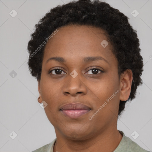 Neutral black young-adult female with short  brown hair and brown eyes