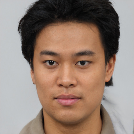 Neutral asian young-adult male with short  brown hair and brown eyes