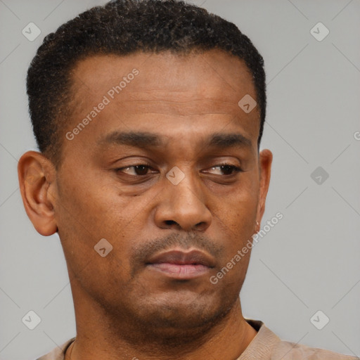 Neutral black young-adult male with short  brown hair and brown eyes
