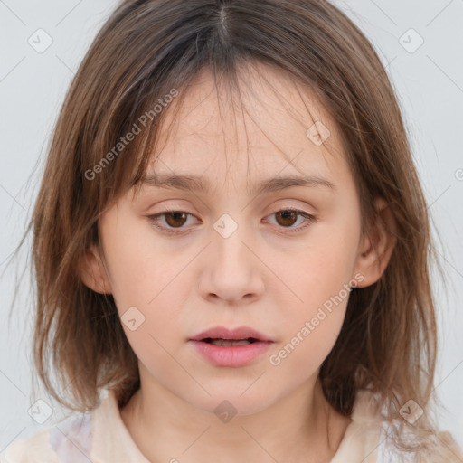 Neutral white child female with medium  brown hair and brown eyes