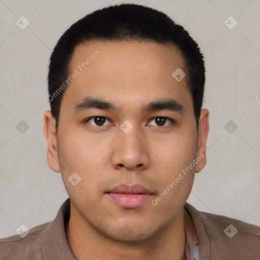 Neutral asian young-adult male with short  black hair and brown eyes