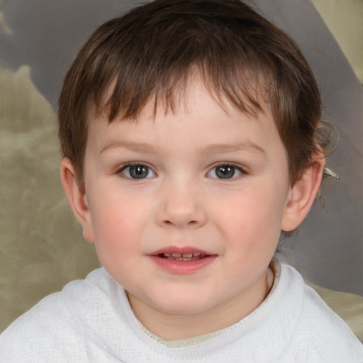 Joyful white child male with short  brown hair and brown eyes