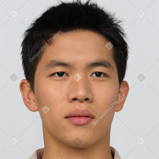 Neutral asian young-adult male with short  brown hair and brown eyes