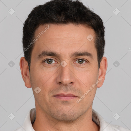 Neutral white adult male with short  brown hair and brown eyes