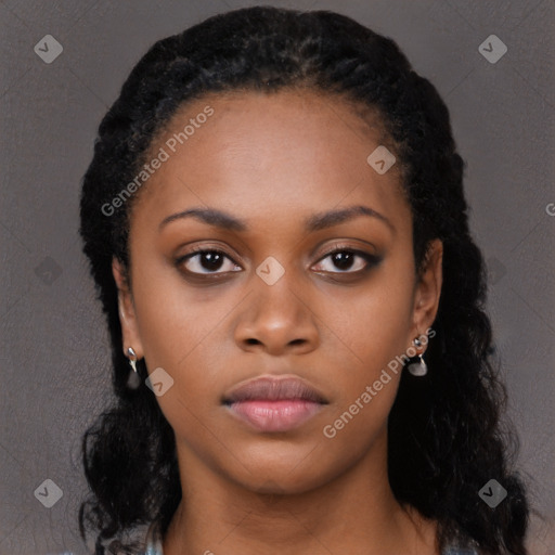 Neutral black young-adult female with long  black hair and brown eyes