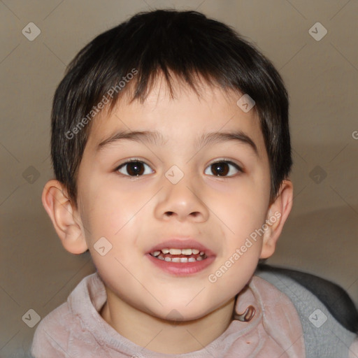 Joyful white child male with short  brown hair and brown eyes