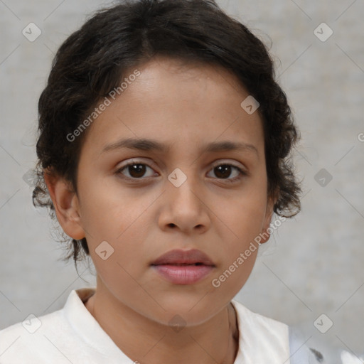 Neutral white child female with short  brown hair and brown eyes