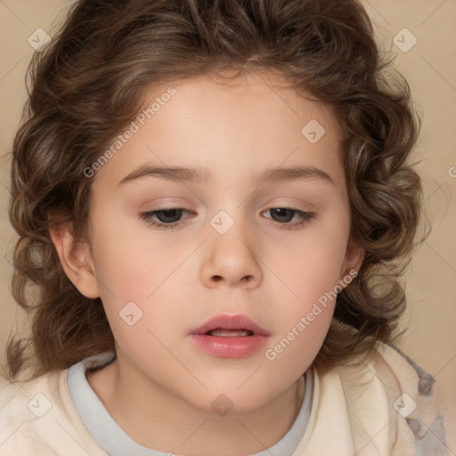 Neutral white child female with medium  brown hair and brown eyes