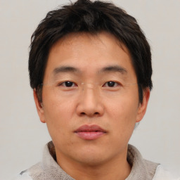 Neutral asian young-adult male with short  brown hair and brown eyes