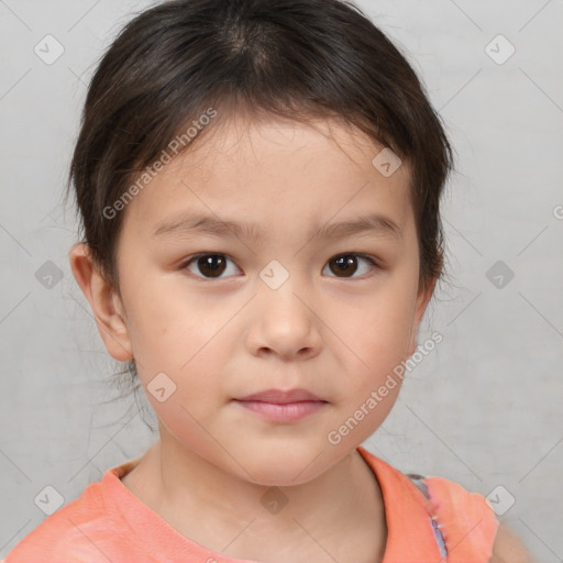 Neutral white child female with short  brown hair and brown eyes