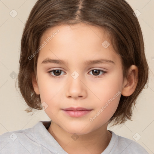 Neutral white child female with medium  brown hair and brown eyes