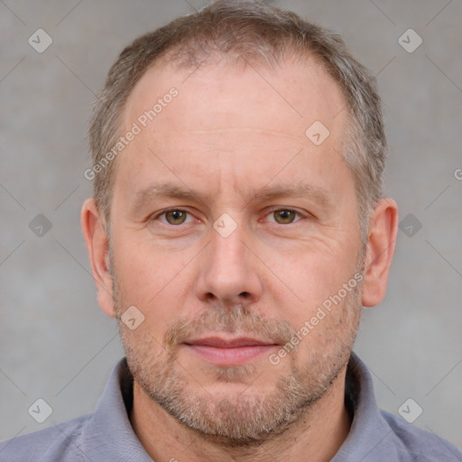 Neutral white adult male with short  brown hair and brown eyes