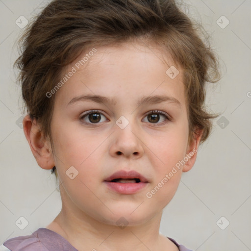 Neutral white child female with short  brown hair and brown eyes