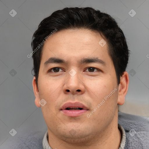 Neutral asian young-adult male with short  brown hair and brown eyes