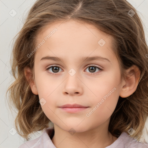 Neutral white child female with medium  brown hair and brown eyes