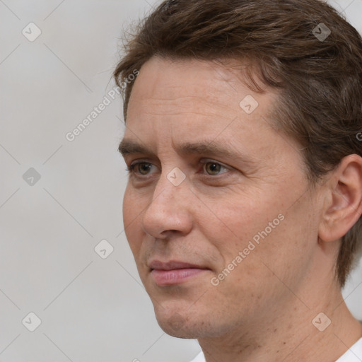 Neutral white adult male with short  brown hair and brown eyes