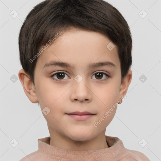 Neutral white child female with short  brown hair and brown eyes