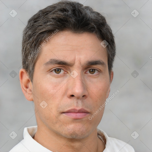 Neutral white adult male with short  brown hair and brown eyes
