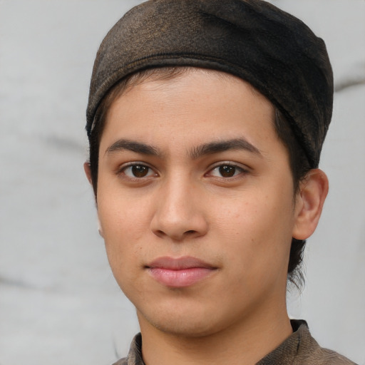 Neutral white young-adult male with short  black hair and brown eyes