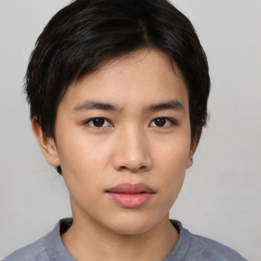 Neutral asian young-adult male with short  brown hair and brown eyes