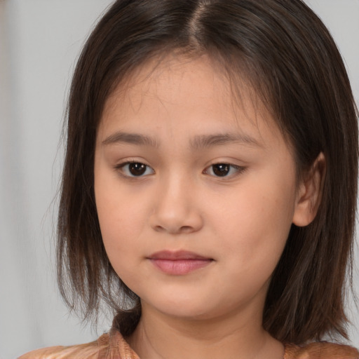 Neutral white child female with medium  brown hair and brown eyes
