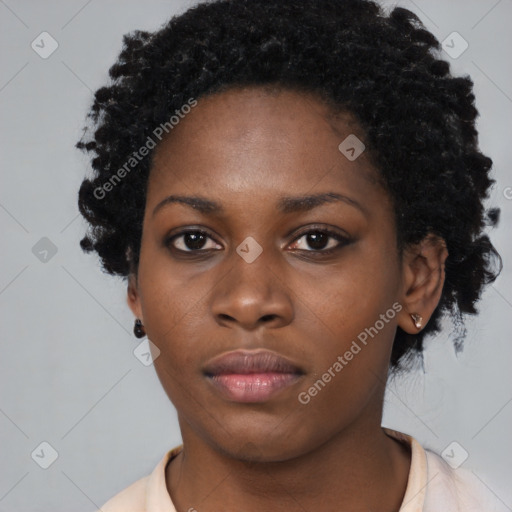 Neutral black young-adult female with short  black hair and brown eyes