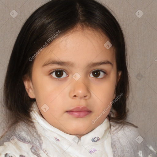 Neutral white child female with medium  brown hair and brown eyes