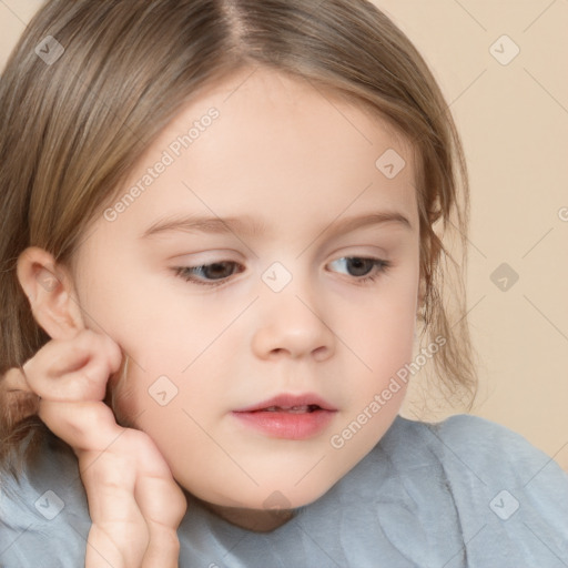 Neutral white child female with medium  brown hair and brown eyes