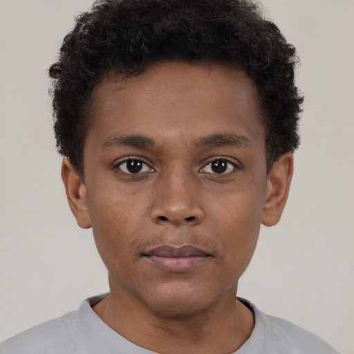 Neutral black young-adult male with short  brown hair and brown eyes