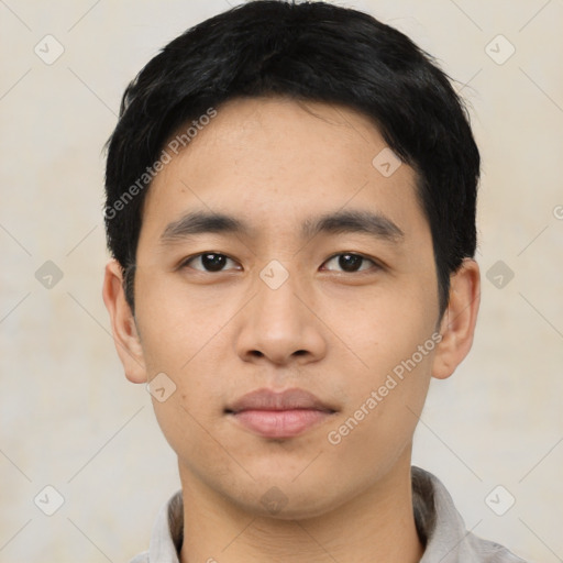 Neutral asian young-adult male with short  black hair and brown eyes