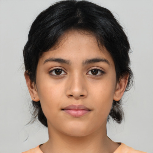 Neutral asian young-adult female with medium  brown hair and brown eyes