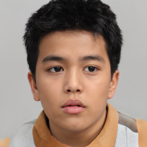 Neutral asian child male with short  brown hair and brown eyes