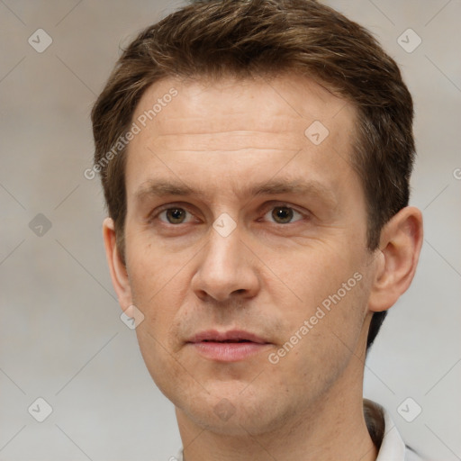 Neutral white adult male with short  brown hair and brown eyes