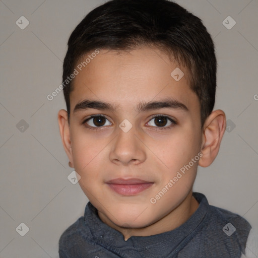 Joyful white child male with short  brown hair and brown eyes