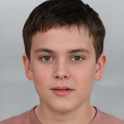 Neutral white child male with short  brown hair and grey eyes