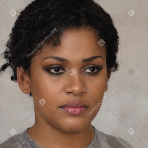 Neutral black young-adult female with short  black hair and brown eyes