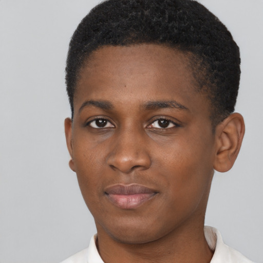 Neutral black young-adult male with short  brown hair and brown eyes