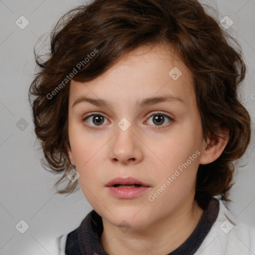 Neutral white child female with medium  brown hair and brown eyes