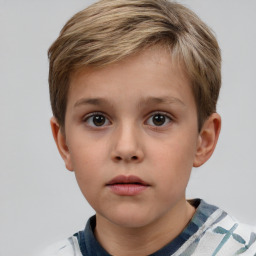 Neutral white child male with short  brown hair and grey eyes