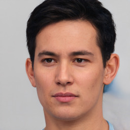 Neutral asian young-adult male with short  black hair and brown eyes