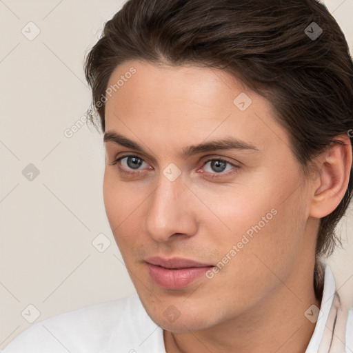 Neutral white young-adult male with medium  brown hair and brown eyes