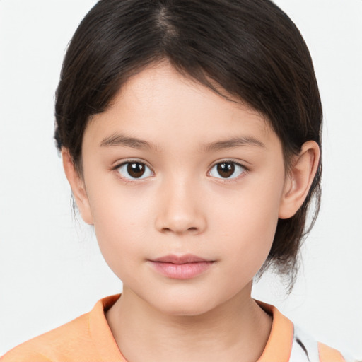 Neutral white child female with medium  brown hair and brown eyes