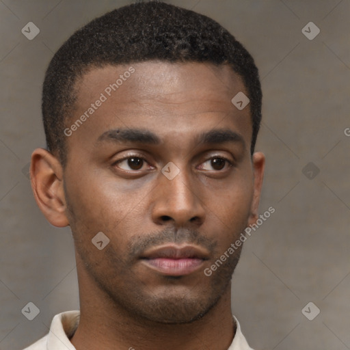 Neutral black young-adult male with short  brown hair and brown eyes