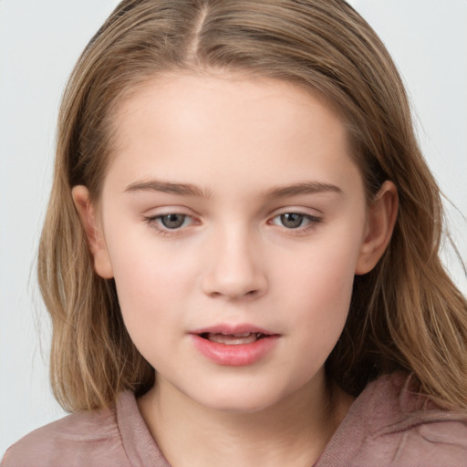 Neutral white child female with long  brown hair and brown eyes