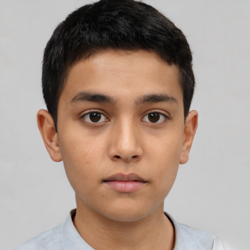 Neutral latino young-adult male with short  brown hair and brown eyes