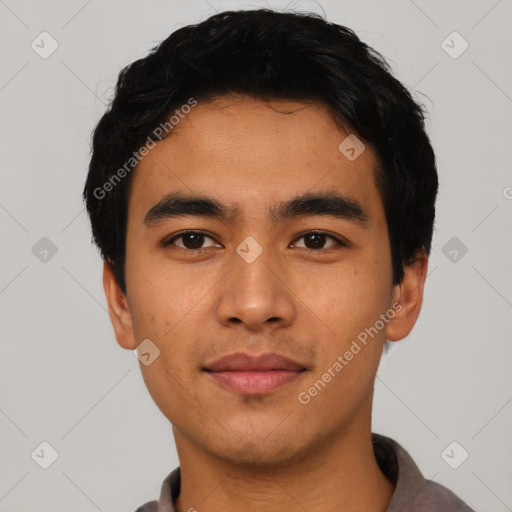 Neutral asian young-adult male with short  black hair and brown eyes